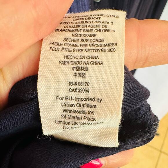 Free People Navy Boho Cottage Core Teared Lace Hi Low Maxi Dress Bell Sleeve 2 - Picture 7 of 16